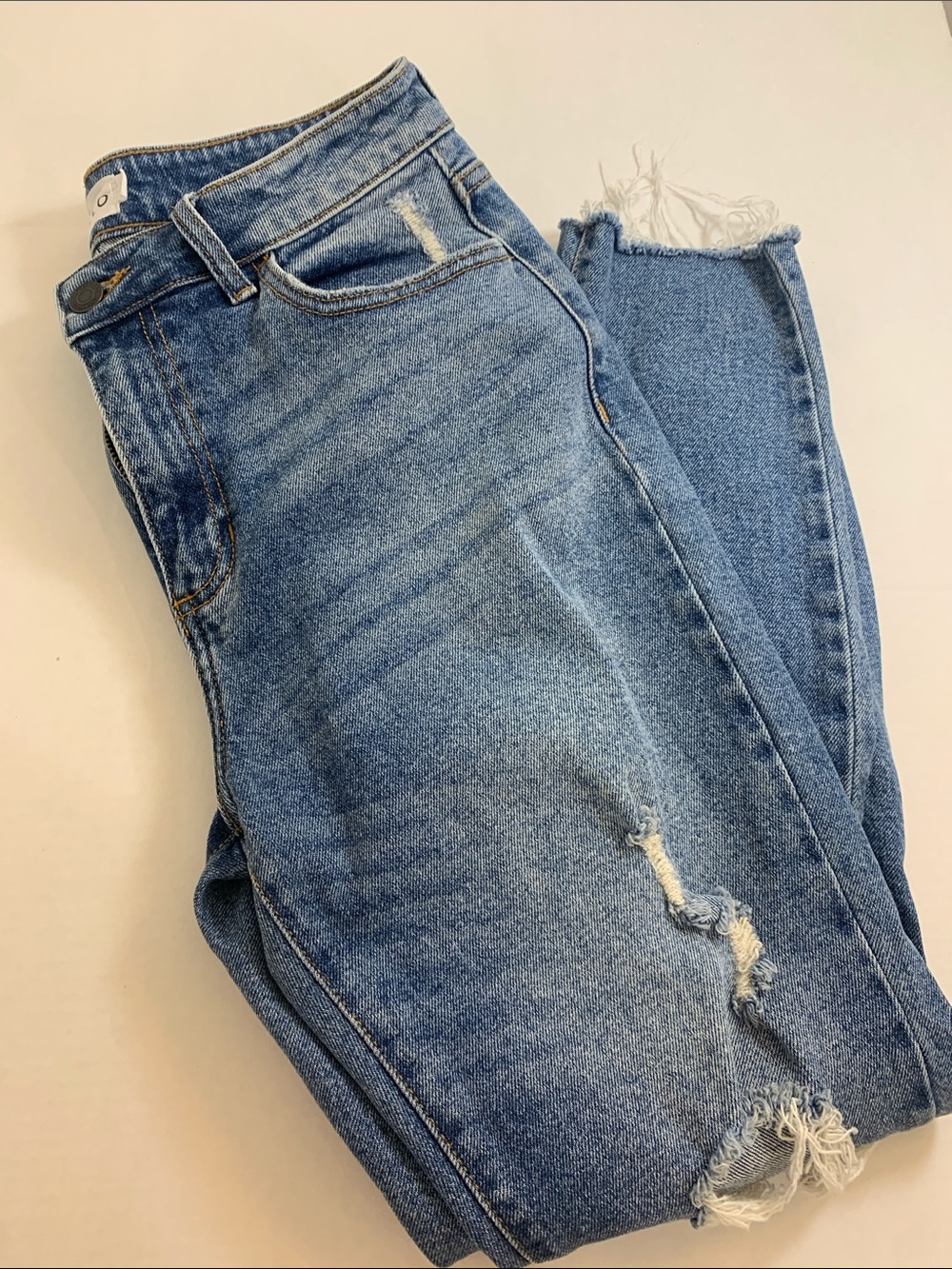 Cello Blue Ripped Skinny Jeans with Frayed Ankles